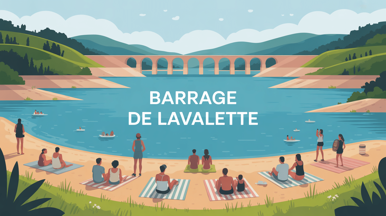 barrage de lavalette lac, plage, famille, été