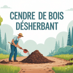 cendre de bois désherbant jardinier appliquant la cendre