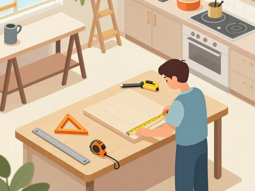 decoupe plan de travail, mesure, preparation atelier