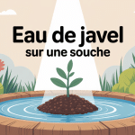 détruire souche eau de javel jardin illustration SEO