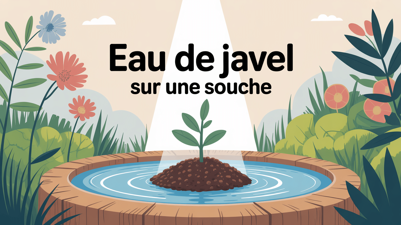 détruire souche eau de javel jardin illustration SEO