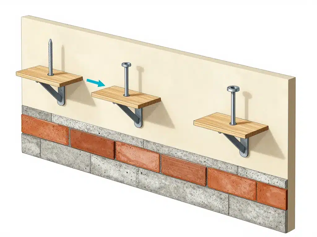 fixer plan de travail au mur chevilles équerres schéma
