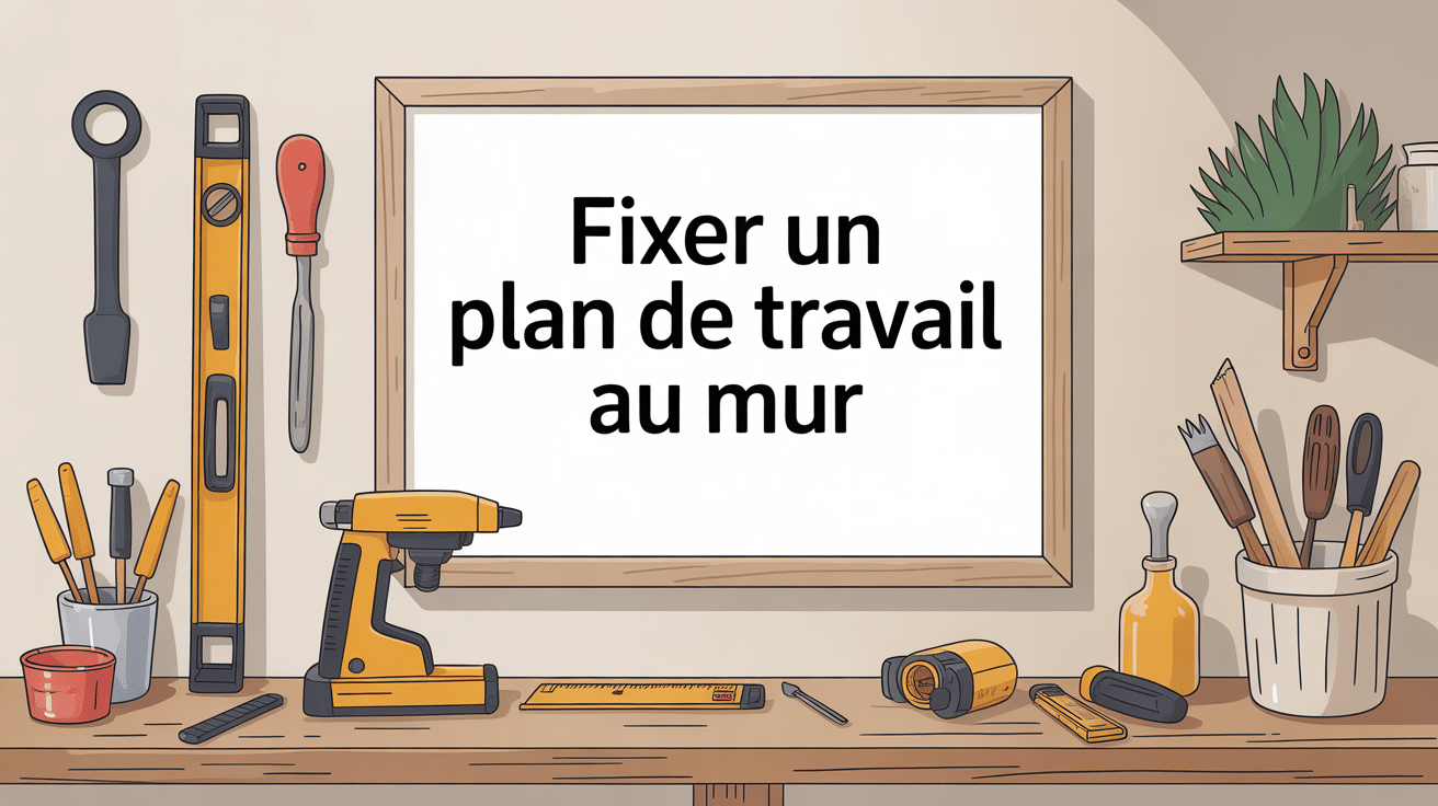 fixer plan de travail au mur avec outils et méthode illustrés