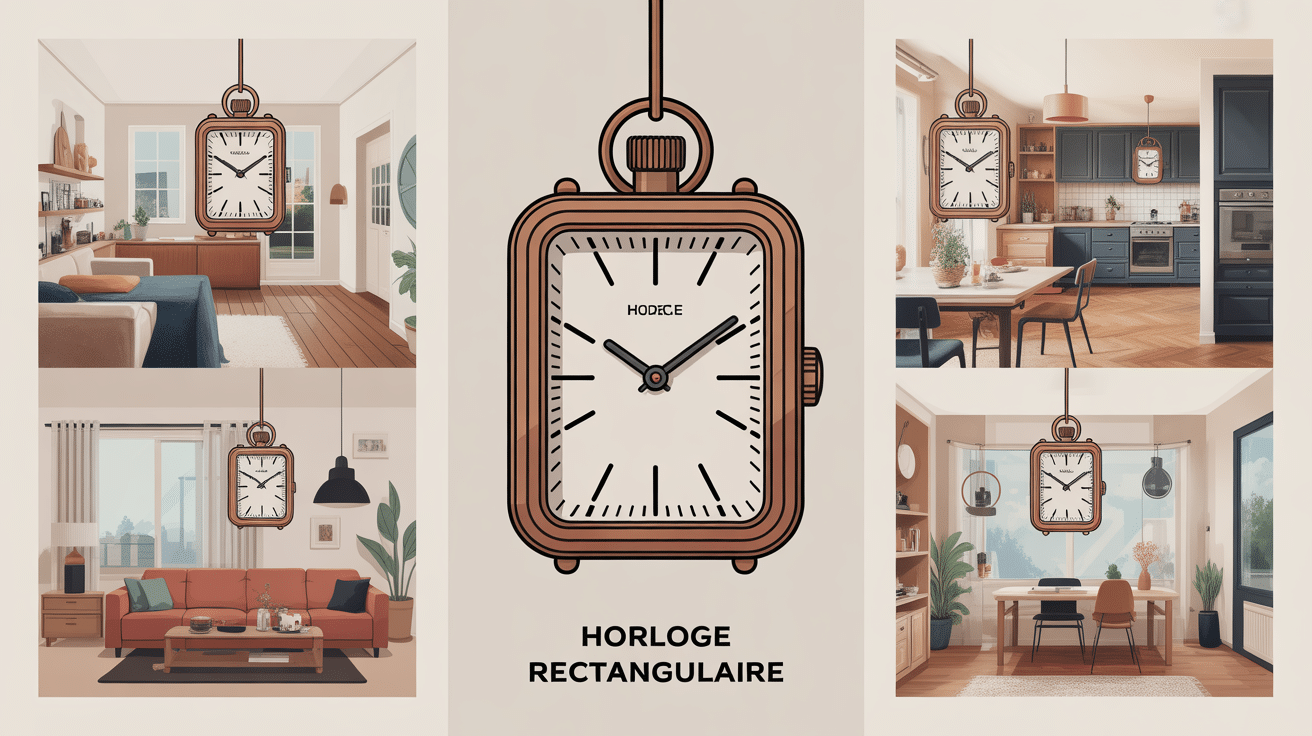 illustration horloge rectangulaire intégrée à différents espaces