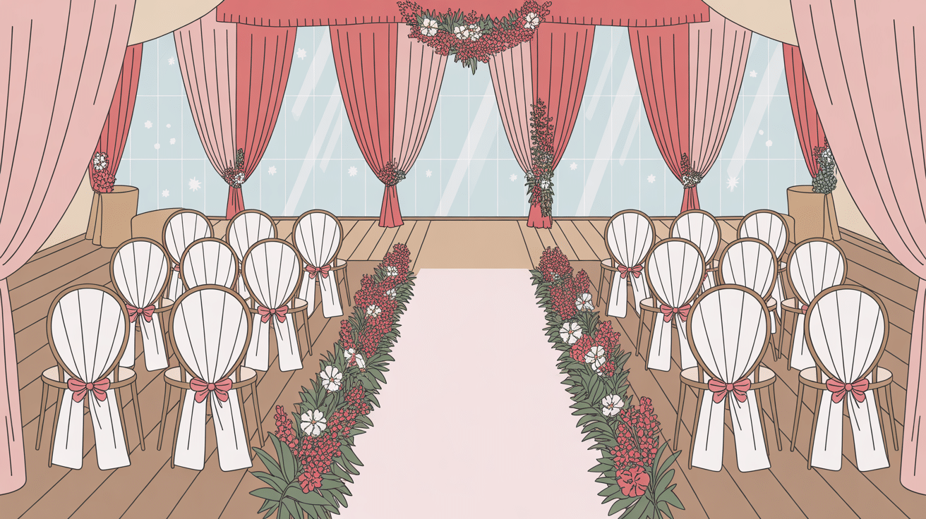 housse de chaise mariage salle élégante décoration fleurs et rubans