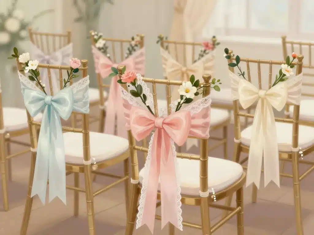 housse de chaise mariage rubans nœuds fleurs