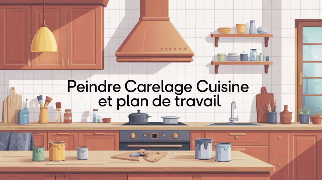 illustration peindre carrelage cuisine plan de travail moderne