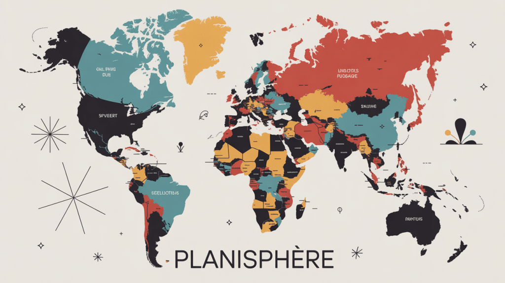 planisphere mural décoratif stylisé