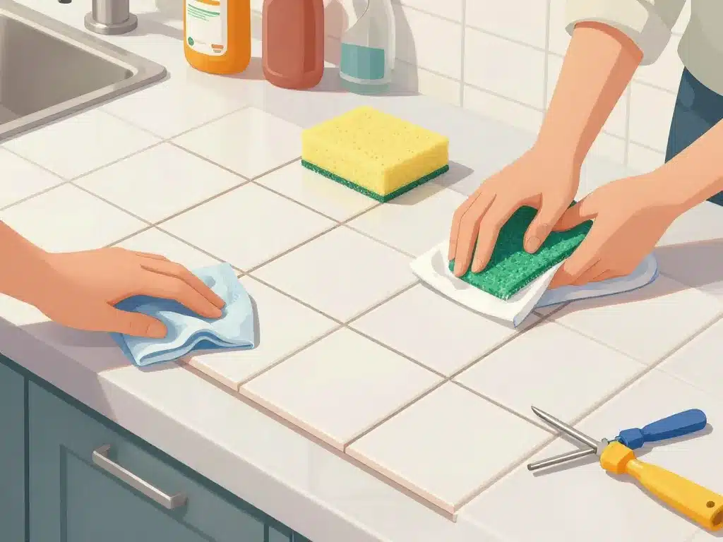 étapes préparer peindre carrelage cuisine plan de travail