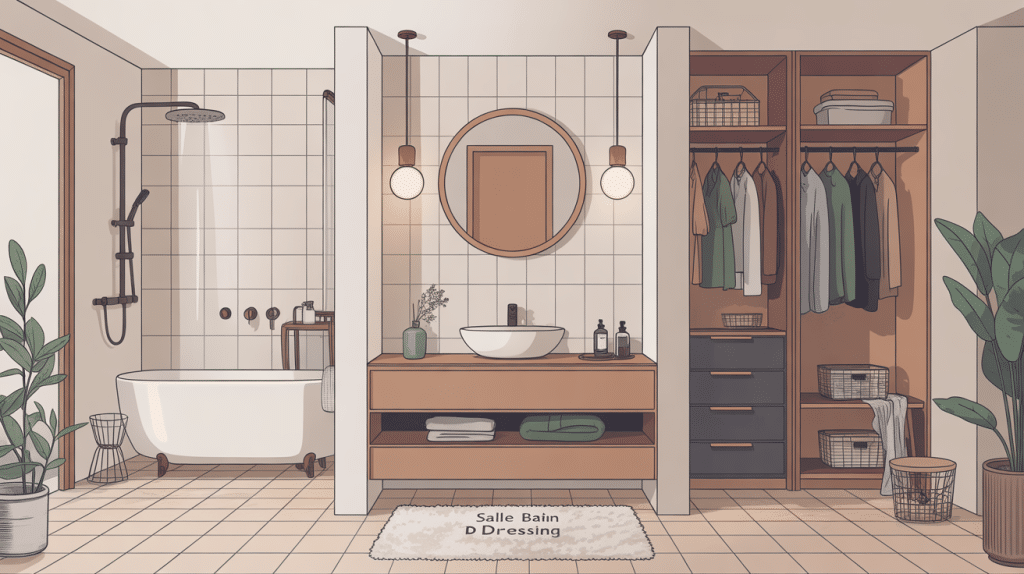 illustration salle de bain dressing intérieur moderne