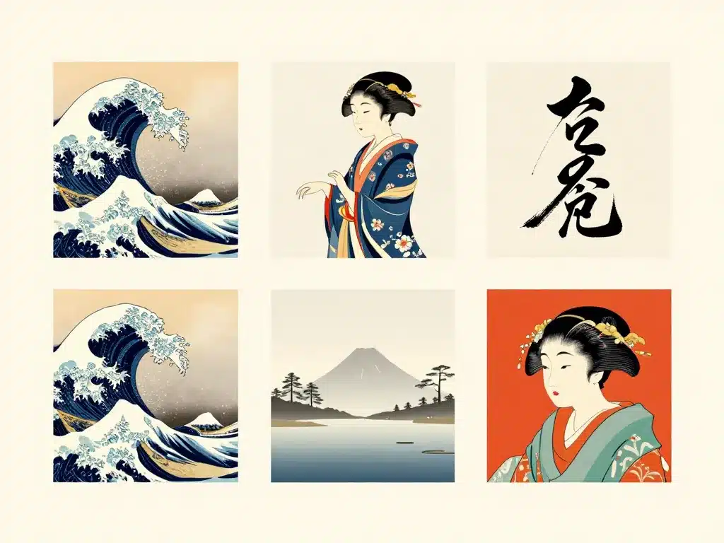 tableau japonais styles ukiyo-e calligraphie minimalisme