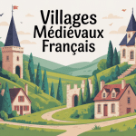 vue des villages medieval français dans paysage vallonné