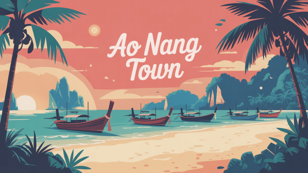 aonang town illustration plage et bateaux
