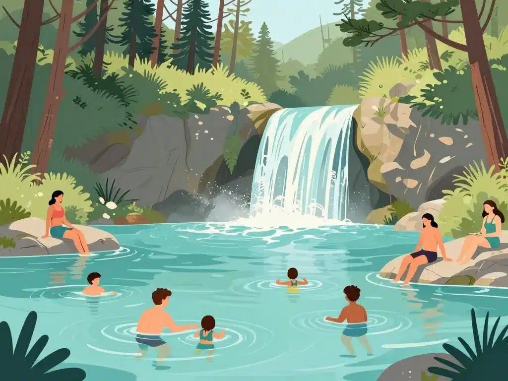 Personnes nageant aux vasques de la cascade des Anglais