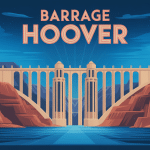 Illustration monumentale du barrage Hoover style Art déco