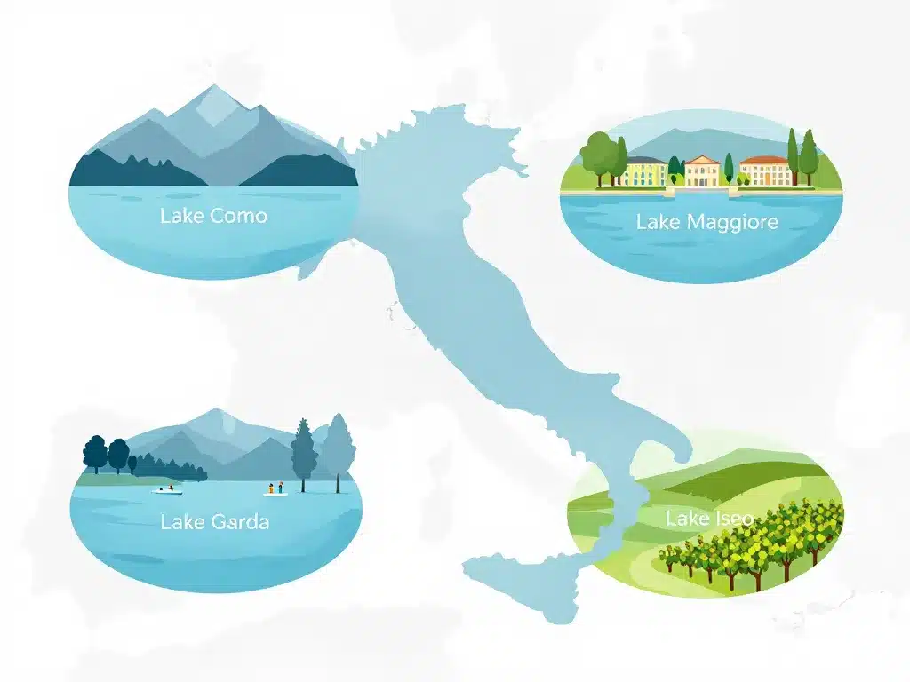 Schéma des différents lacs de la région des lacs italie et leurs ambiances
