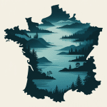 Carte des lacs en France stylisée, vue d'ensemble abstraite