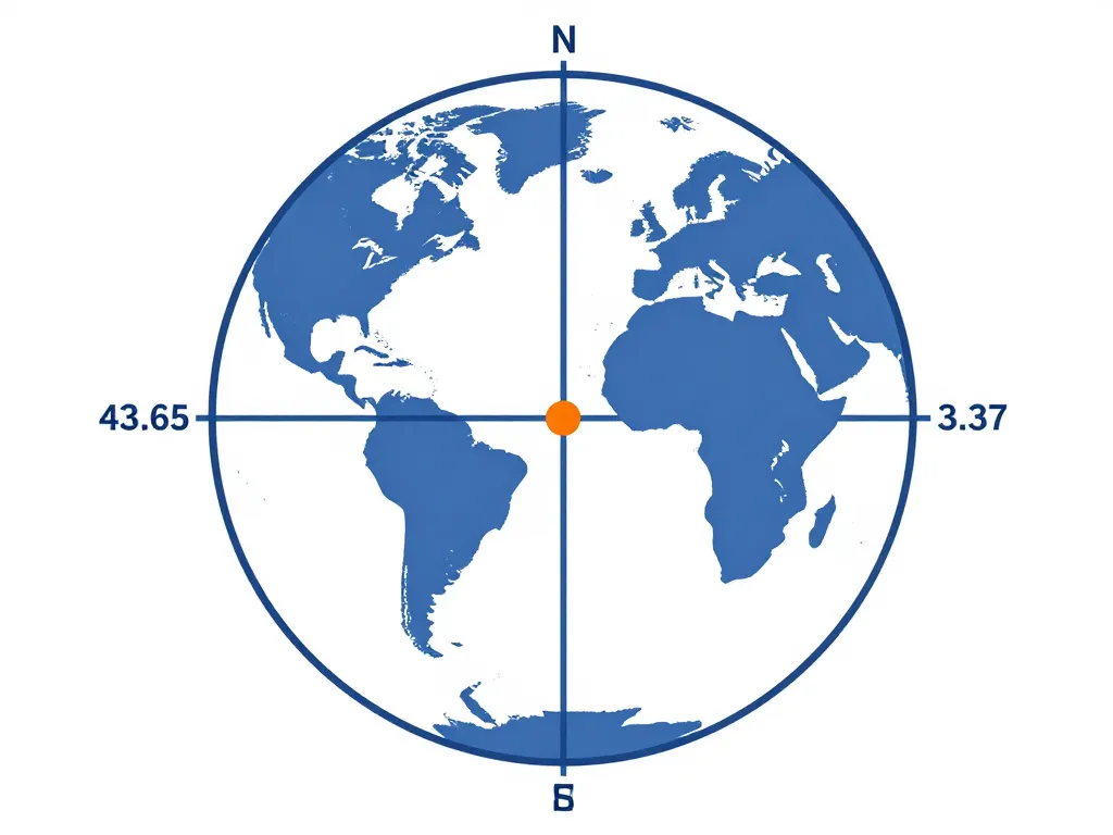 Schéma latitude 43.6502211 longitude 3.374165 globe