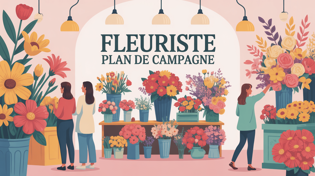 fleuriste plan de campagne illustration vectorielle comptoir bouquets