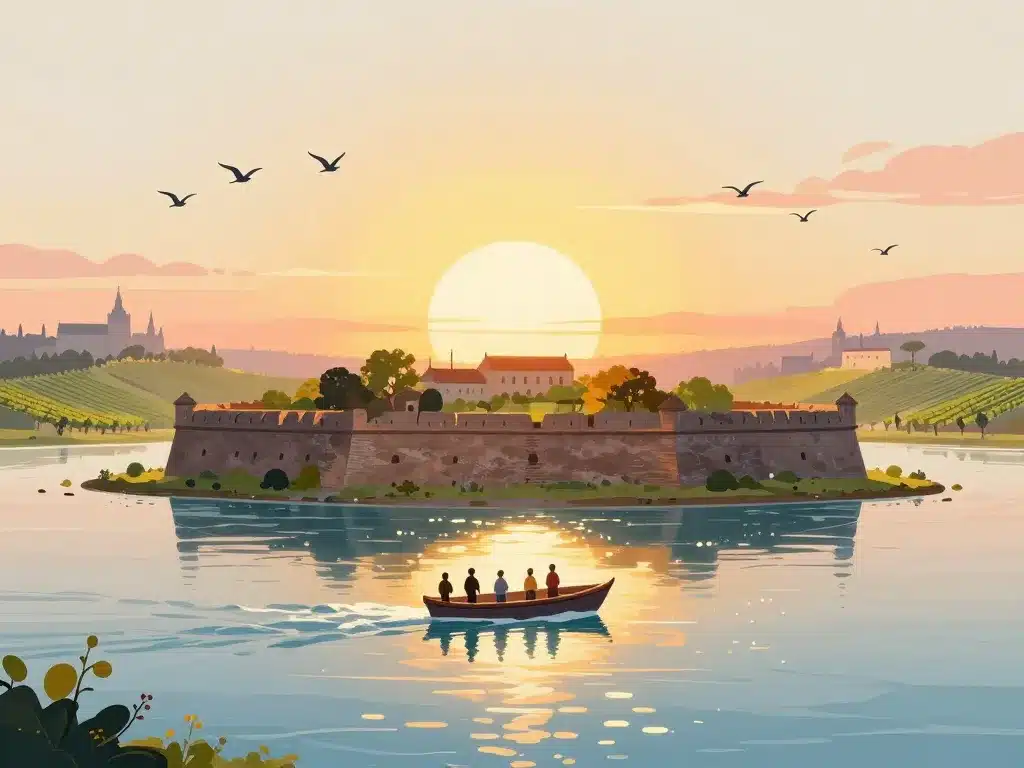 Bateau approchant le fort paté sur l'estuaire de la Gironde