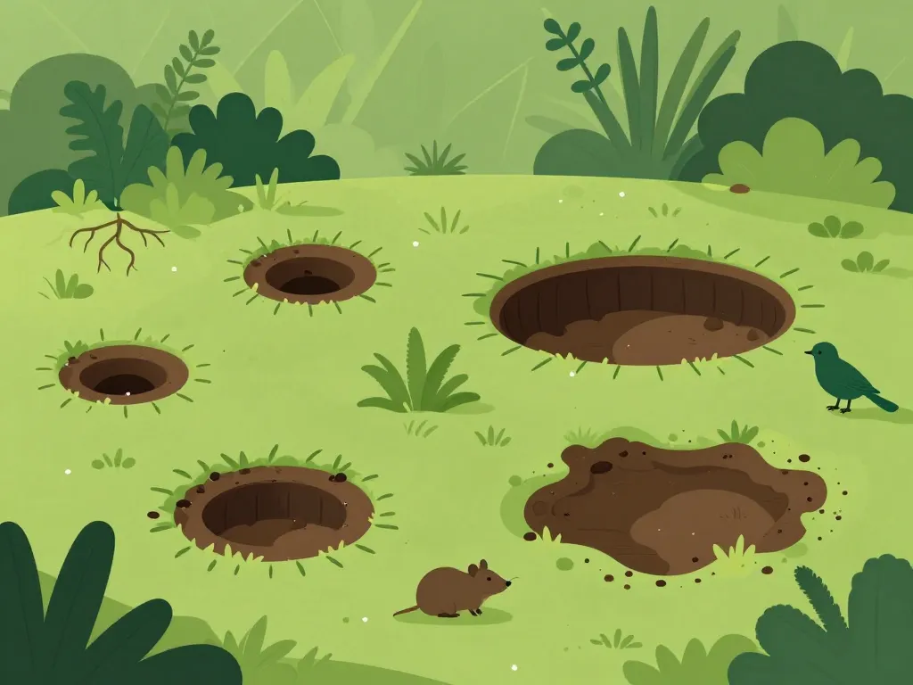 Différents trous dans le jardin sans monticule animaux causes