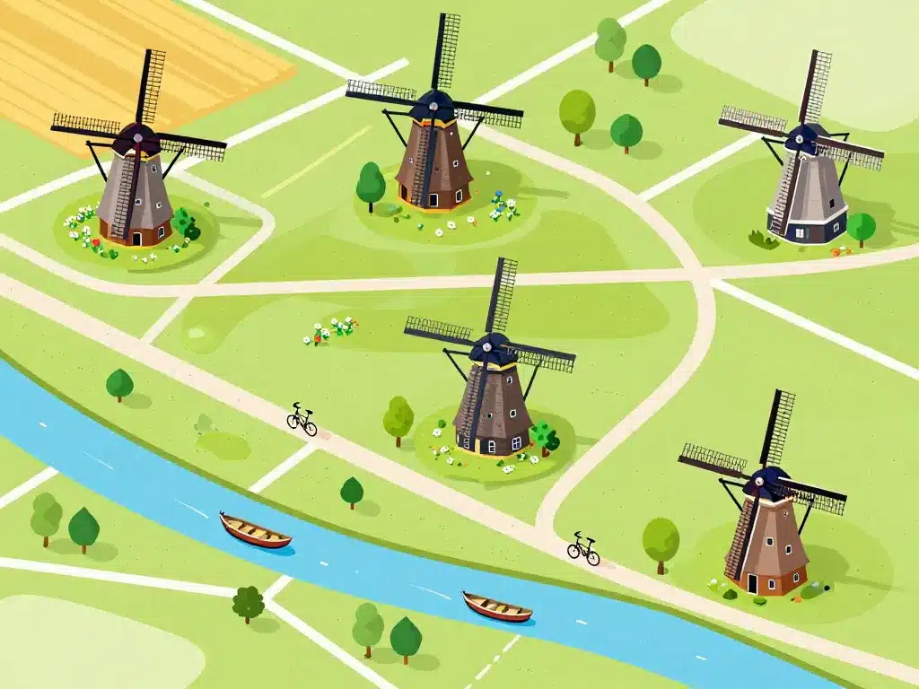 carte itinéraire moulins pays bas à visiter