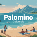 Vue de Palomino Colombie plage rivière montagnes ambiance tropicale