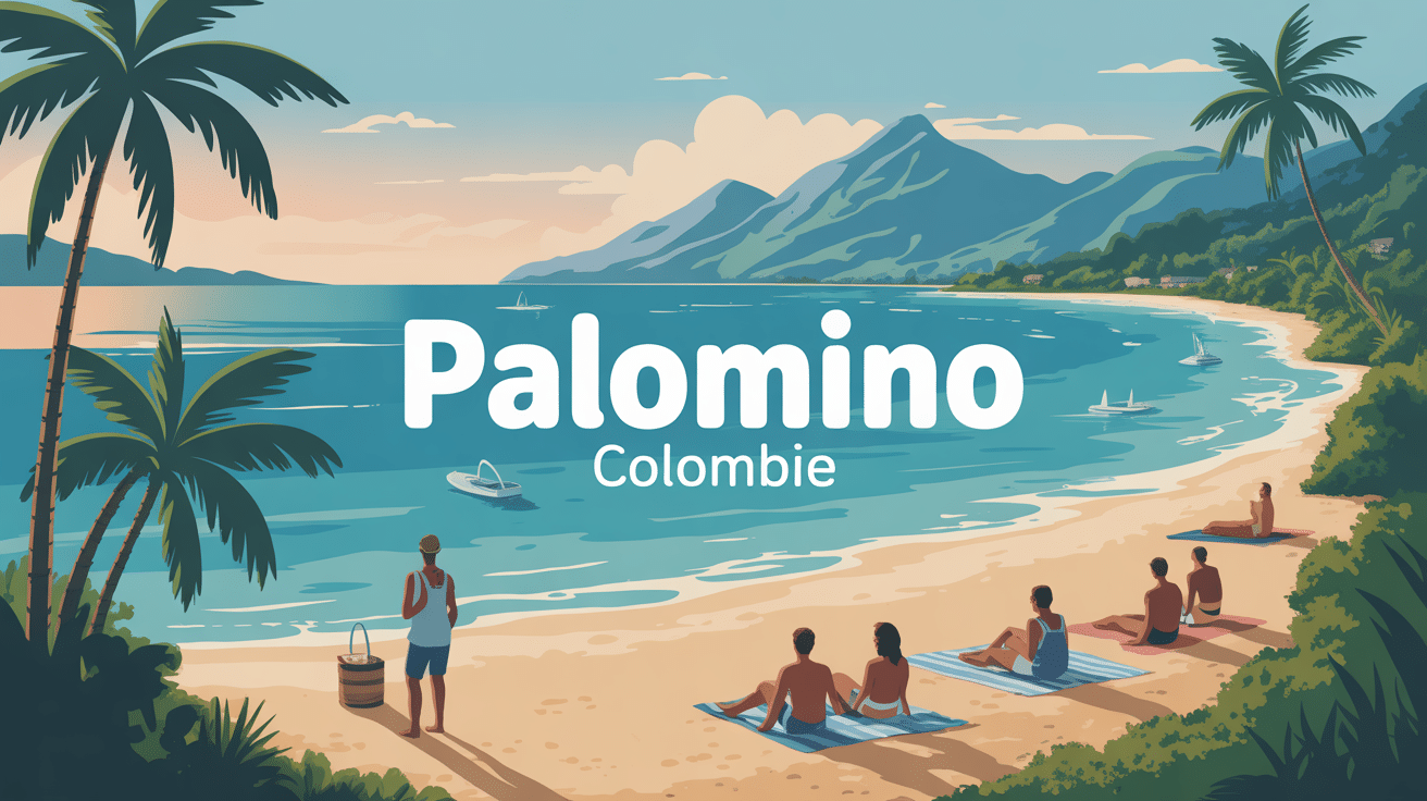 Vue de Palomino Colombie plage rivière montagnes ambiance tropicale