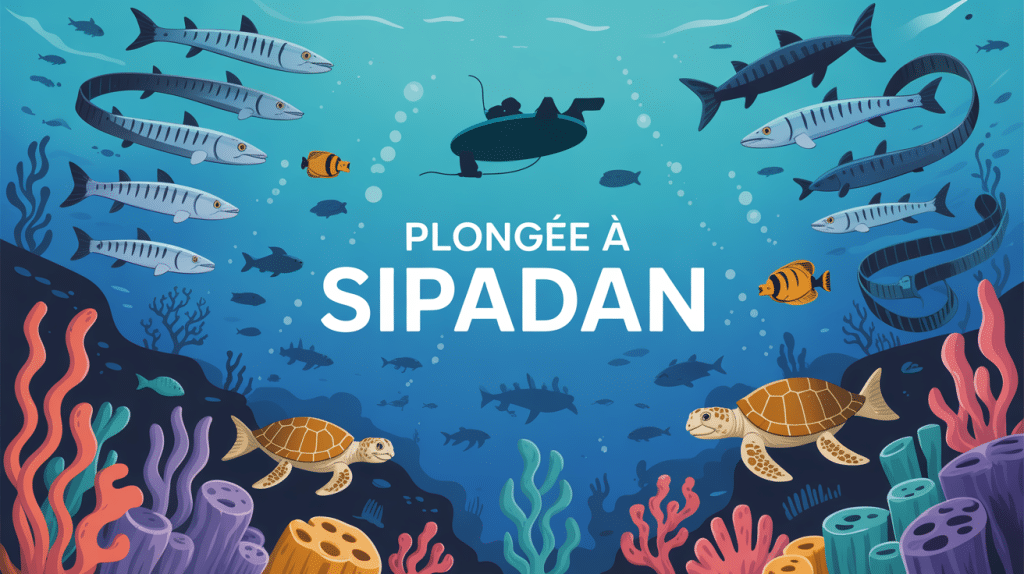 Illustration plongée à Sipadan bancs de barracudas et tortues