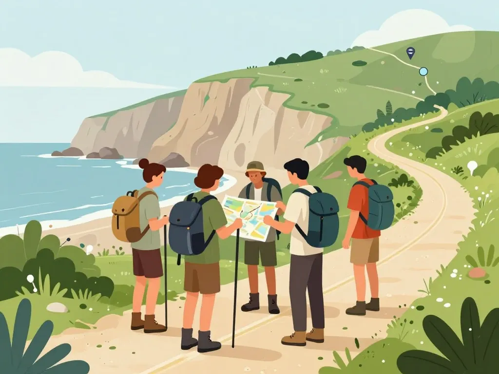 Randonneurs au départ du sentier belvedere de la batterie