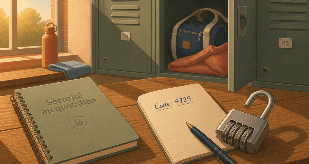 code cadenas ouvert sur table avec carnet et casier