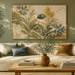 décoration murale vert sauge avec tableau botanique