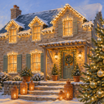 decoration noel exterieur maison guirlandes sapin