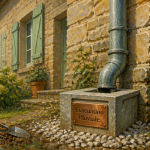 Drainage eau de pluie gouttière sur maison en pierre