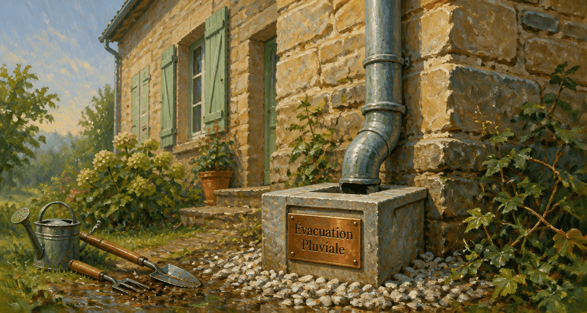 Drainage eau de pluie gouttière sur maison en pierre