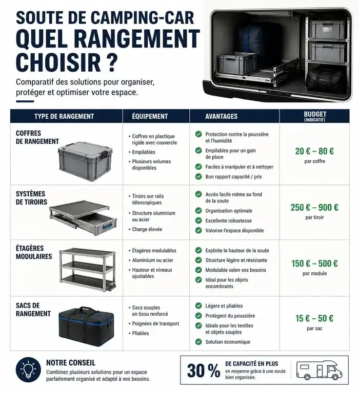 Comparatif des solutions de rangement pour soute de camping-car
