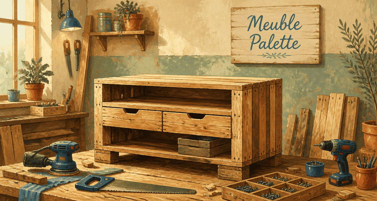 fabriquer meuble palette dans atelier lumineux