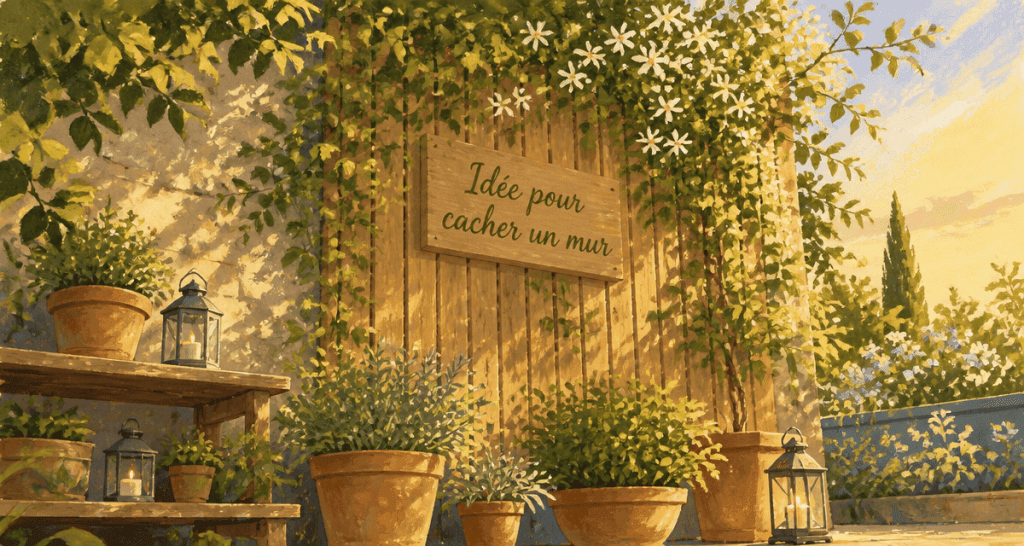 Idee pour cacher un mur exterieur avec bardage bois et plantes grimpantes