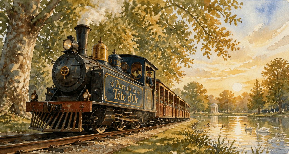 le petit train du parc de la tête d'or sur rails au parc