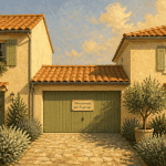 maison mitoyenne par le garage façade et garage commun