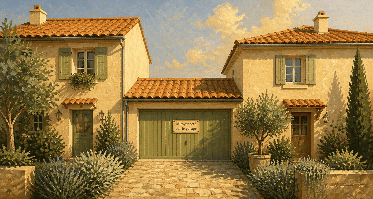 maison mitoyenne par le garage façade et garage commun