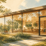 maison mur rideau façade vitrée en nature