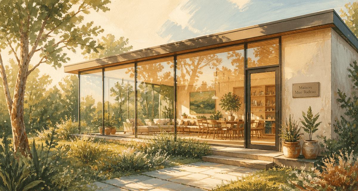 maison mur rideau façade vitrée en nature