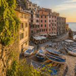 vue sur manarola italie port vignes coucher de soleil