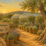 pepiniere plan de campagne oliviers lavandes coucher de soleil
