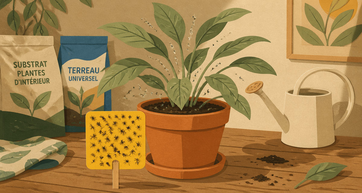 Produit anti moucheron plantes sur pot intérieur avec piège jaune
