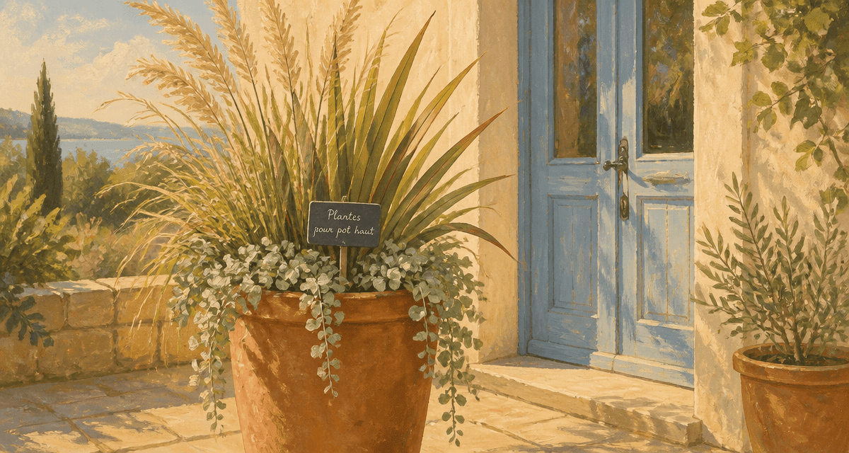 que planter dans un pot haut et étroit avec graminées et dichondra