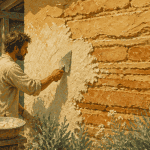 mur en pisé ancien rénové à la chaux