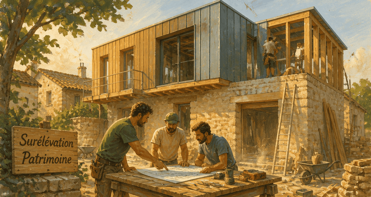 Surélévation maison ancienne ossature bois zinc chantier