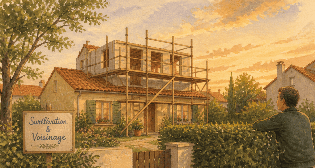 surélévation maison et voisinage échafaudage jardin